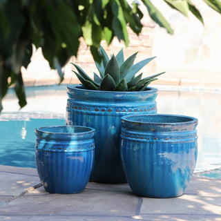 Caribbean Blue Pottery with Decorative Edge