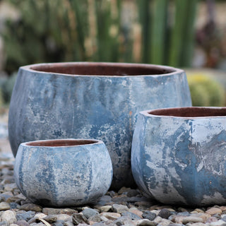 Rustic Bowl Planters - Serenity Blue