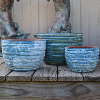 Aegean Blue Ribbed Bowls