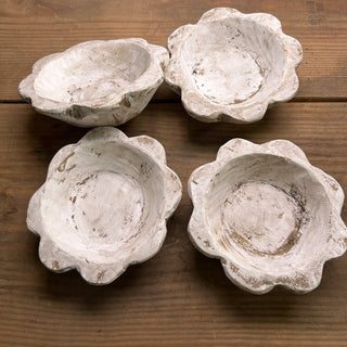 White Flower Wood Bowl